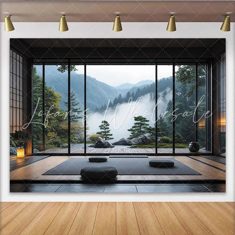 Lofaris Misty Mountain Japanese Garden Photography Backdrop with Serene Nature View Studio Background for Portrait Photoshoot