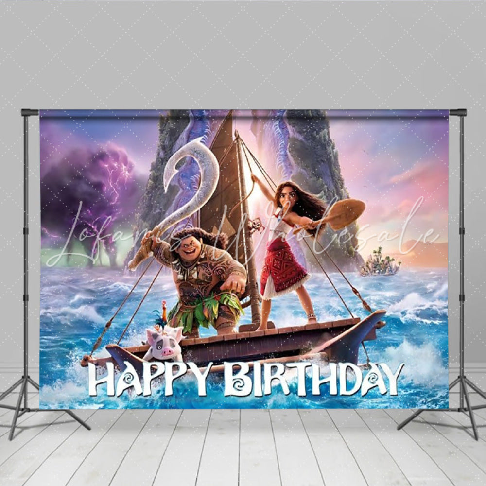 Lofaris Moana Happy Birthday Backdrop Disney Inspired Ocean Adventure with Maui Polynesian Princess Party Photo Prop
