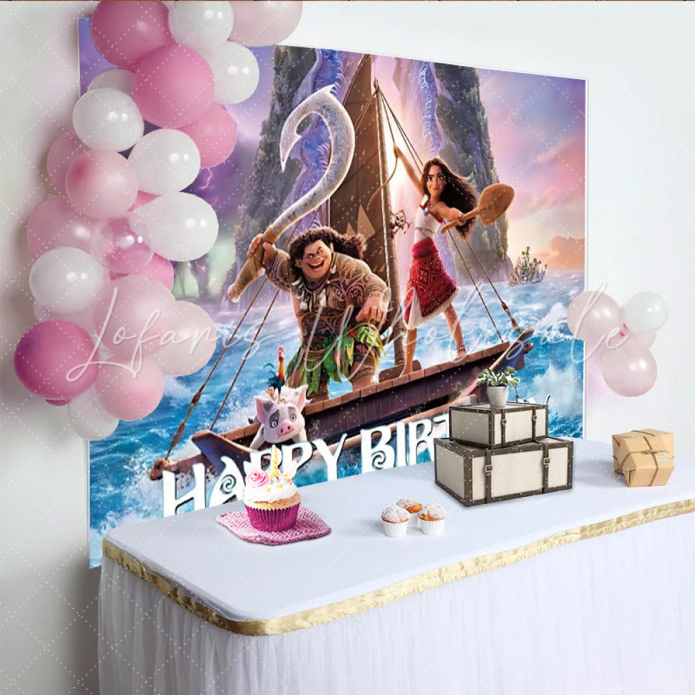 Lofaris Moana Happy Birthday Backdrop Disney Inspired Ocean Adventure with Maui Polynesian Princess Party Photo Prop