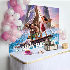 Lofaris Moana Happy Birthday Backdrop Disney Inspired Ocean Adventure with Maui Polynesian Princess Party Photo Prop