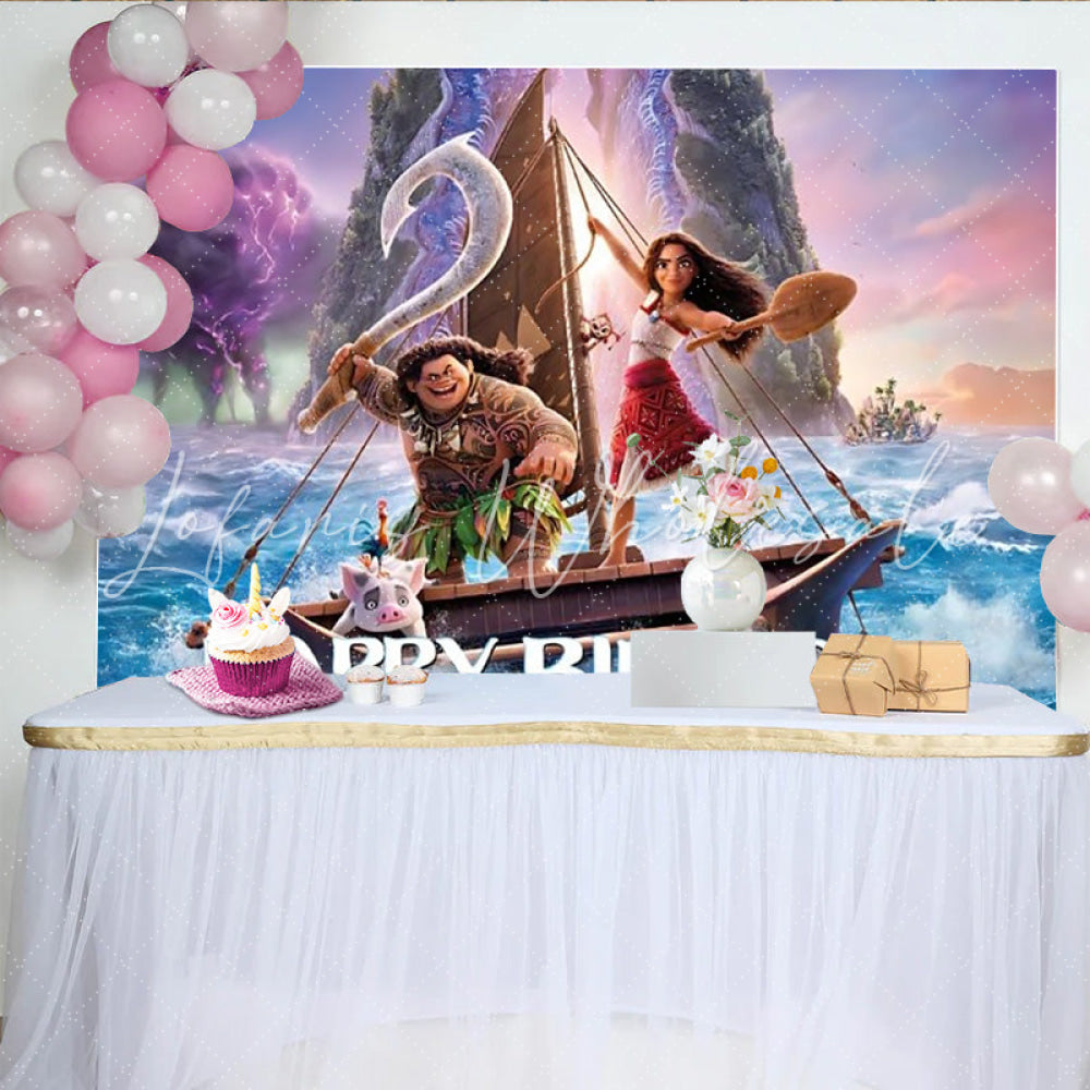 Lofaris Moana Happy Birthday Backdrop Disney Inspired Ocean Adventure with Maui Polynesian Princess Party Photo Prop