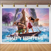 Lofaris Moana Happy Birthday Backdrop Disney Inspired Ocean Adventure with Maui Polynesian Princess Party Photo Prop