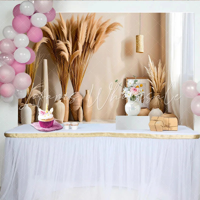 Lofaris Modern Boho Corner Backdrop Ceramic Pots and Pampa Grass for Lifestyle Studio