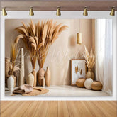 Lofaris Modern Boho Corner Backdrop Ceramic Pots and Pampa Grass for Lifestyle Studio