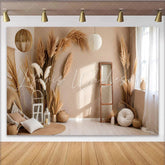 Lofaris Modern Boho Interior Photography Backdrop Pampas Grass and Lantern Photo Background