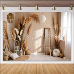Lofaris Modern Boho Interior Photography Backdrop Pampas Grass and Lantern Photo Background