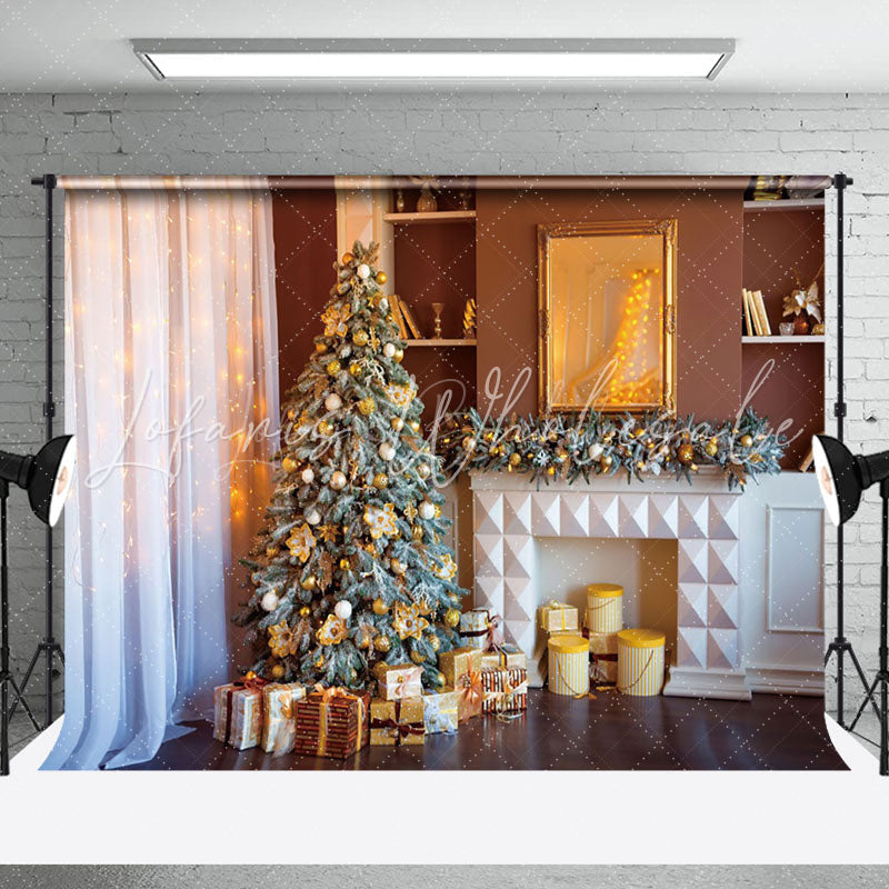 Lofaris Modern Room White Curtain Tree Christmas Backdrop