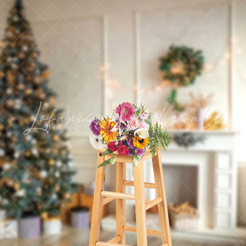 Lofaris Modern White Room Xmas Tree Christmas Vibe Backdrop