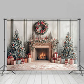 Lofaris Modern White Wall Christmas Vibe Fireplace Backdrop