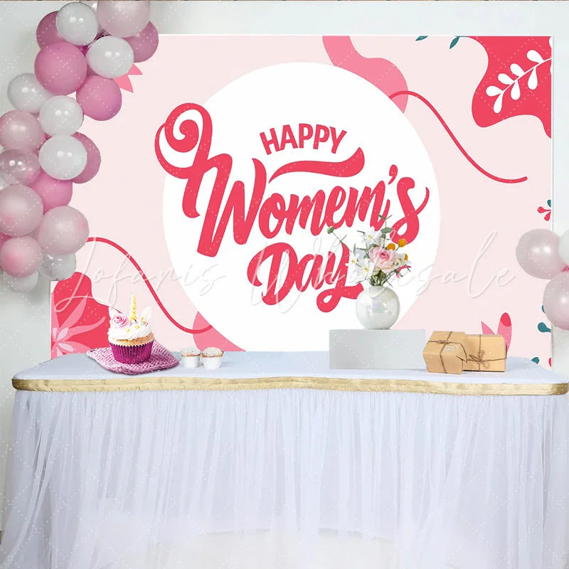 Lofaris Modern Women Day Red Floral Circle Backdrop International Woman Party Decor