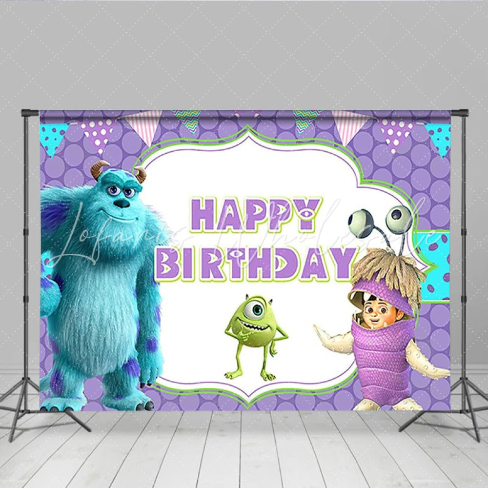 Lofaris Monsters Inc Inspired Happy Birthday Backdrop Sulley Mike and Boo Party Decor Disney Pixar Cartoon Movie Theme