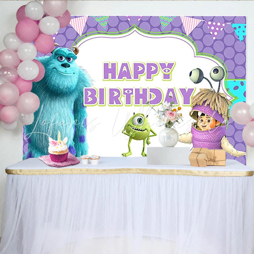Lofaris Monsters Inc Inspired Happy Birthday Backdrop Sulley Mike and Boo Party Decor Disney Pixar Cartoon Movie Theme