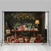 Lofaris Moody Rustic Christmas Photography Backdrop Dark Wood Room with Presents Natural Holiday Mini Session Background