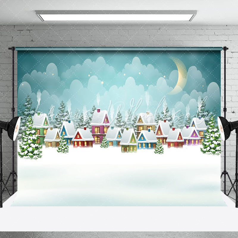 Lofaris Moon Night Winter Quiet Snowy Wild Town Backdrop