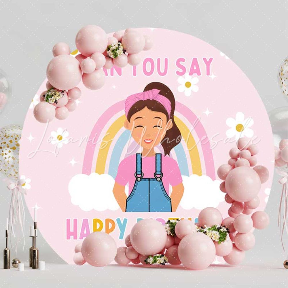 Lofaris Ms. Rachel Inspired Happy Birthday Round Backdrop Can You Say Birthday Toddler and Kids YouTube Themed Decor