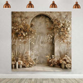 Lofaris Muted Grey Arch Backdrop Dried Branch Floral and Cream Potted Plants for Artistic Portrait