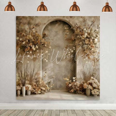 Lofaris Muted Grey Arch Backdrop Dried Branch Floral and Cream Potted Plants for Artistic Portrait