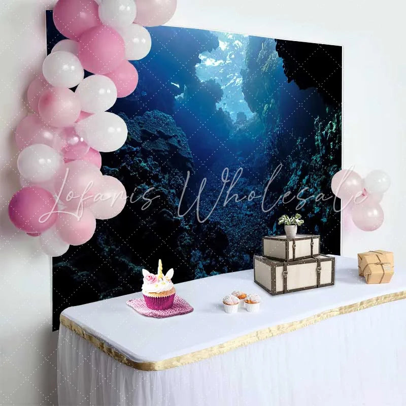 Lofaris Mysterious Deep Blue Underwater Cave Natural Scenery Backdrop Serene Coral Reef for Aquatic Party