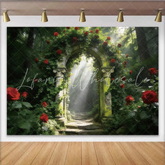 Lofaris Mystical Enchanted Forest Rose Arch Photography Backdrop Romantic Garden Background for Professional Photoshoot