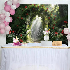 Lofaris Mystical Enchanted Forest Rose Arch Photography Backdrop Romantic Garden Background for Professional Photoshoot
