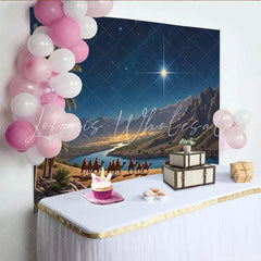 Lofaris Nativity Christmas Backdrop with Guiding Star and Camels Desert Landscape Background for Festive Holiday Decor