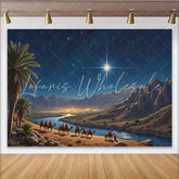 Lofaris Nativity Christmas Backdrop with Guiding Star and Camels Desert Landscape Background for Festive Holiday Decor