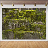 Lofaris Natural Green Moss Covered Stone Steps Photography Backdrop Rustic Textured Background for Studio Photoshoot and Event Decor