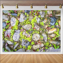 Lofaris Natural Stone Texture Photography Backdrop with Green Moss Rustic Ground Background for Studio Photoshoot