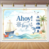 Lofaris Nautical Ahoy It’s a Boy Baby Shower Backdrop Ocean Theme Lighthouse Sailboat Photography Background