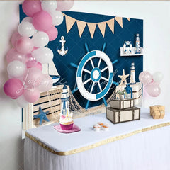 Lofaris Nautical Photography Backdrop with Blue and White Ship Wheel Anchor and Sailboat Marine Theme Background for Party Decor