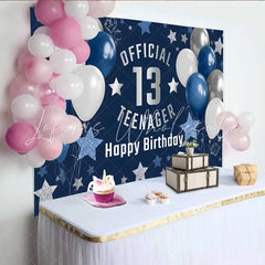 Lofaris Navy and Silver Gaming 13th Birthday Backdrop Official Teenager 13 Glitter Stars Party Decoration