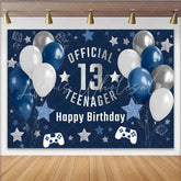 Lofaris Navy and Silver Gaming 13th Birthday Backdrop Official Teenager 13 Glitter Stars Party Decoration