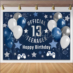 Lofaris Navy and Silver Gaming 13th Birthday Backdrop Official Teenager 13 Glitter Stars Party Decoration