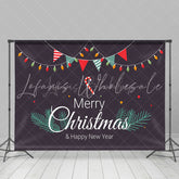 Lofaris Navy Blue Colorful Flags Merry Christmas Backdrop