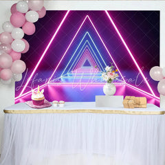 Lofaris Neon Geometric Abstract Photography Backdrop with Glowing Pink and Blue Triangles Futuristic Studio Background for Party Decor