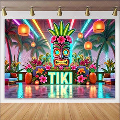 Lofaris Neon Tiki Party Backdrop with Tropical Palm Trees and Flowers Vibrant Photo Background for Summer Event