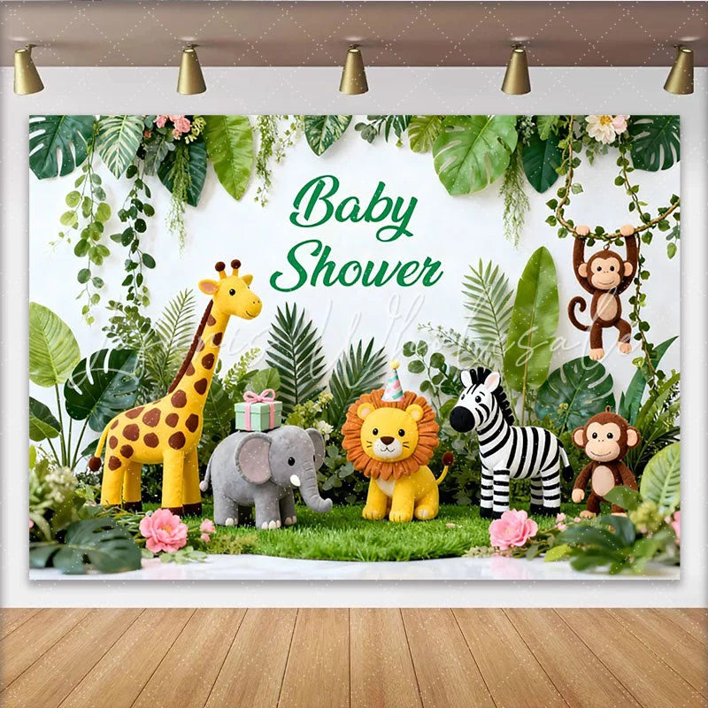 Lofaris Niedlicher Safari-Tier-Babyparty-Hintergrund Dschungel-Blätter Fotokulisse für Jungen und Mädchen