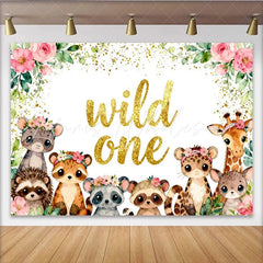 Lofaris Niedlicher Wild-One-Geburtstagshintergrund Aquarell-Waldtiere und Blumen für den ersten Geburtstag