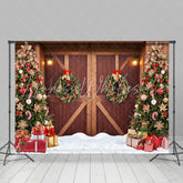 Lofaris Night Wooden Barn Door Xmas Tree Christmas Backdrop
