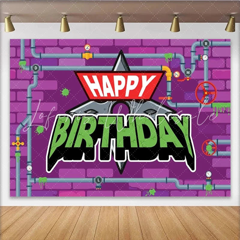 Lofaris Ninja Hero Sewer Birthday Backdrop Green Slime Pipe City Mutants Party Decoration Cartoon Action Warrior Photo Background