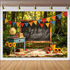 Lofaris’ Nostalgic Back to School Photography Backdrop with Blackboard and Books Colorful Bunting Banner for Classroom Decor