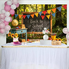 Lofaris’ Nostalgic Back to School Photography Backdrop with Blackboard and Books Colorful Bunting Banner for Classroom Decor