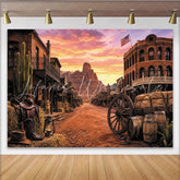 Lofaris Old Western Town Photography Backdrop with Desert Mountains and Sunset Sky Rustic Cowboy Theme Studio Background for Photo Booth