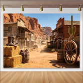 Lofaris Old Western Town Photography Backdrop with Saloon and Desert Mountains Rustic Cowboy Theme Background for Studio and Event Decor