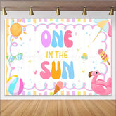 Lofaris One In The Sun 1st Birthday Backdrop with Summer Beach Elements and Pastel Colors Cute Party Background for Baby Photoshoot