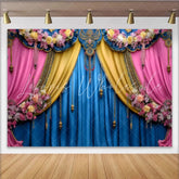 Lofaris Ornate Jewelry Stage Backdrop Blue and Pink Theater Curtains Luxury Gala Party Banner