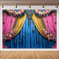 Lofaris Ornate Jewelry Stage Backdrop Blue and Pink Theater Curtains Luxury Gala Party Banner