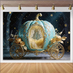 Lofaris Ornate Teal and Gold Cinderella Carriage Photography Backdrop Magical Fairytale Background for Princess Party Decor