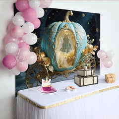 Lofaris Ornate Teal and Gold Cinderella Carriage Photography Backdrop Magical Fairytale Background for Princess Party Decor