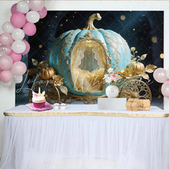Lofaris Ornate Teal and Gold Cinderella Carriage Photography Backdrop Magical Fairytale Background for Princess Party Decor